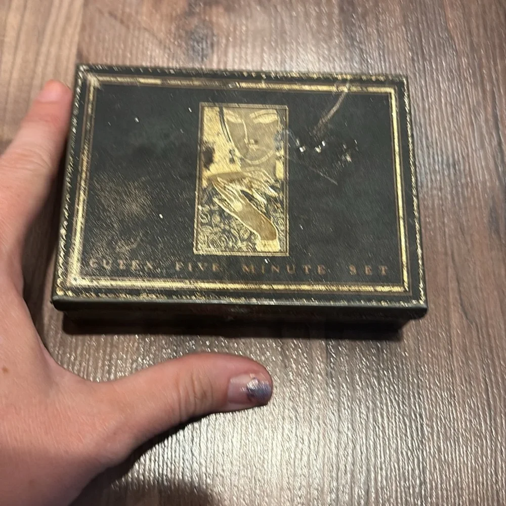 Vintage Art Deco Metal Cutex Five Minute Set Advertising Tin Litho Box Manicure